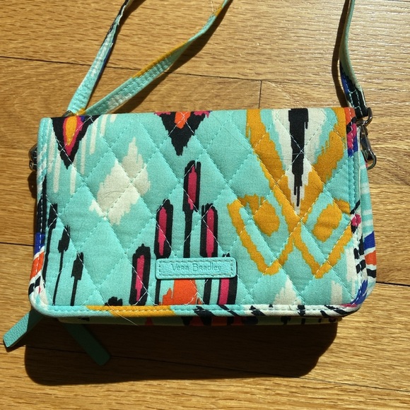 Vera Bradley All in One Crossbody Bag Aqua Multi Ikat print - Picture 2 of 6